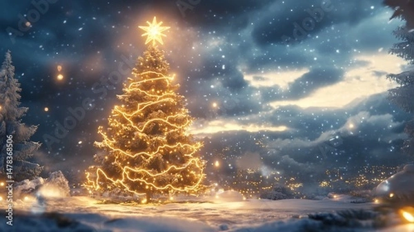 Obraz Enchanting Christmas Tree Aglow in a Snowy Winter Wonderland Setting
