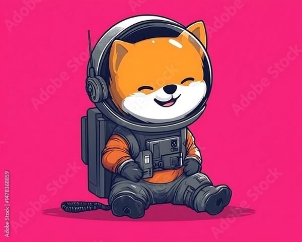 Obraz Cute astronaut dog sitting