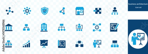 Fototapeta business architecture icon set. Successful business development, plan and process symbol.
