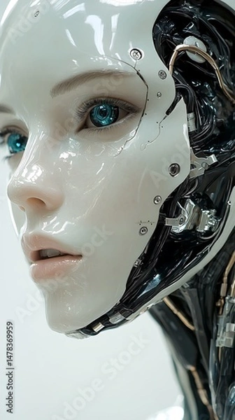 Obraz Futuristic robot woman face close-up