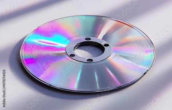 Obraz Reflective Compact Disc Mockup with Colorful Rainbow Light Patterns on Light Surface

