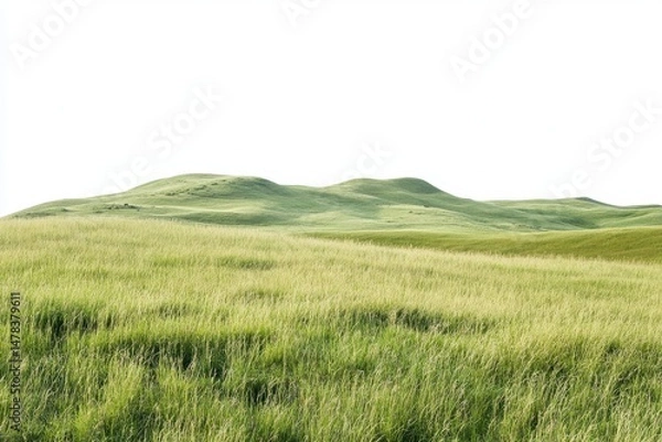 Fototapeta Green grassy hills isolated on white background. use cases: nature scene, landscape design.
