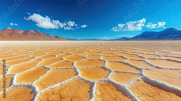 Fototapeta Salt Flat Hexagon Landscape with Andes.