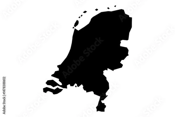 Fototapeta Solid Black Silhouette Map of Netherlands SVG | High-Resolution Vector Outline | Transparent Background | Dutch Country Shape for Print, Design, and Stock Image Use | Editable Europe Map Template