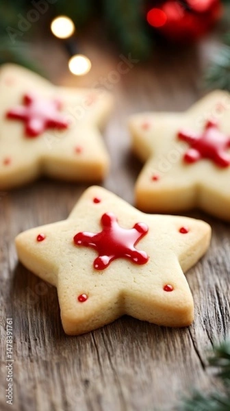 Obraz Star-shaped cookies with red icing
