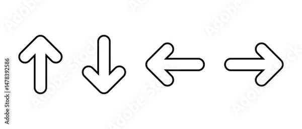 Fototapeta Up, down, left, right arrow outline icon. direction arrows sign symbol. Editable stroke