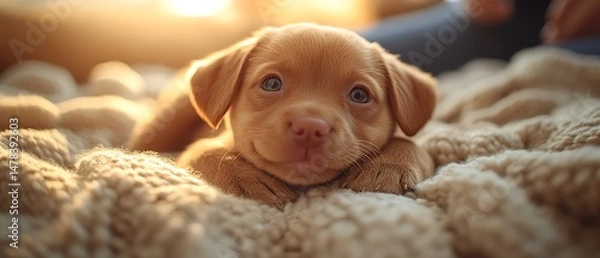 Obraz Cute puppy on a soft blanket