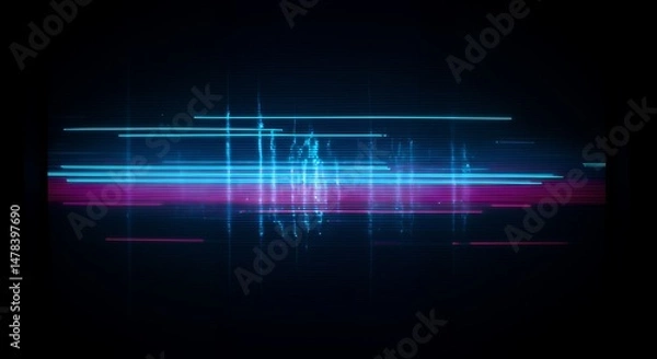 Obraz Glitch Art Display with Neon Blue and Pink Lines