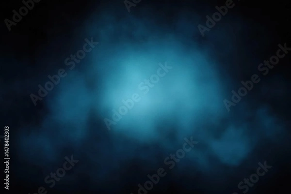 Fototapeta Soft blue fog or smoke gradually fading into darkness with a smooth glowing light effect in the center