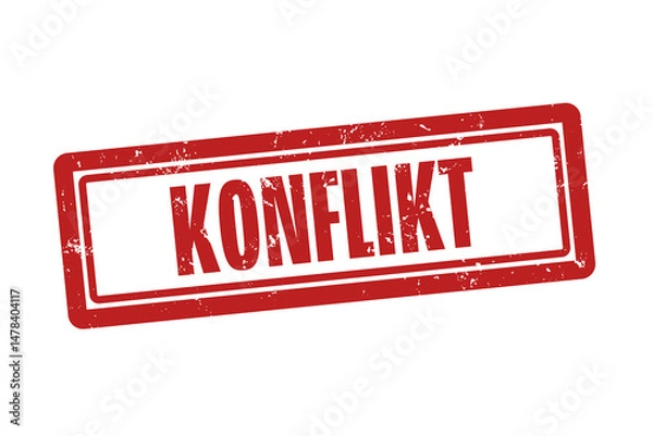 Fototapeta Konflikt (conflict) - A red stamp, isolated on white background.