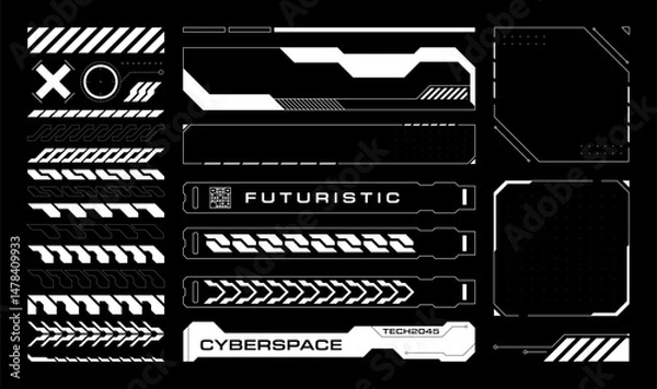 Fototapeta Futuristic HUD Interface Elements Pack. Cyberpunk Tech Streetwear Signs Collection.