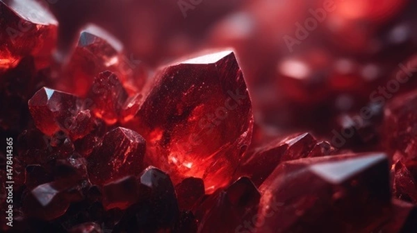 Fototapeta Close-up view of clustered red crystals.