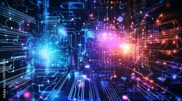 Obraz Abstract Technology Background with Circuit Board Pattern and Glow Effects