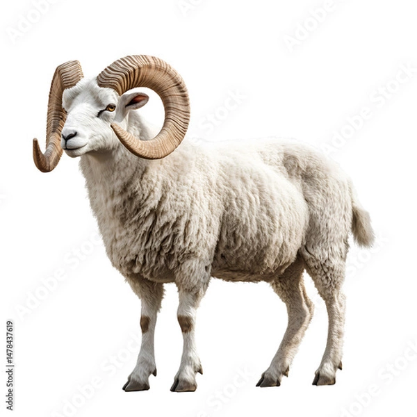 Fototapeta Black and White Rams with Curved Horns Isolated on Transparent Background – High-Resolution Livestock Image