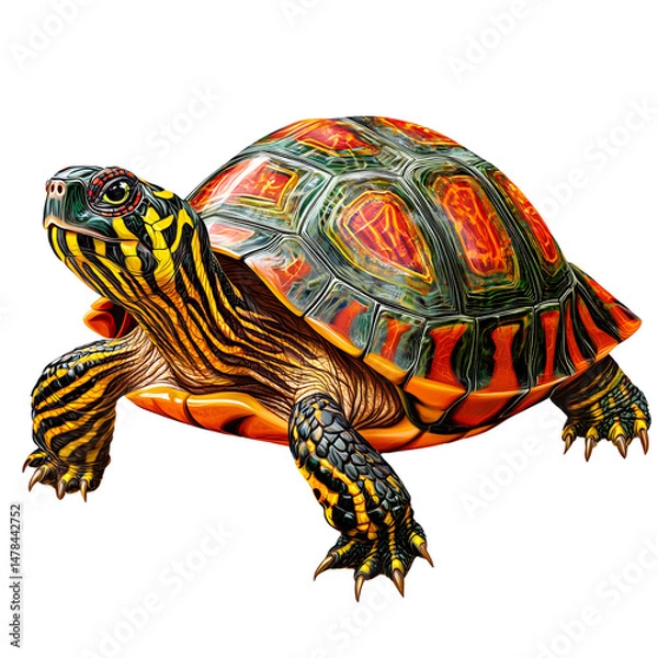 Fototapeta Colorful Artistic Turtle Illustration – Vibrant Patterned Shell and Detailed Reptile Design Isolated on transparent background
