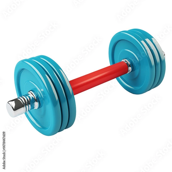 Fototapeta Red and blue gym weight dumbbell isolated on transparent background