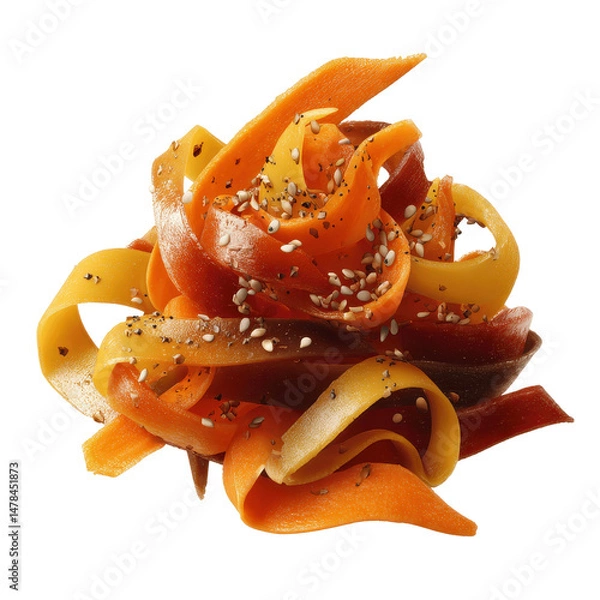 Fototapeta Colorful Carrot Noodles with Sesame Seeds and Spices
