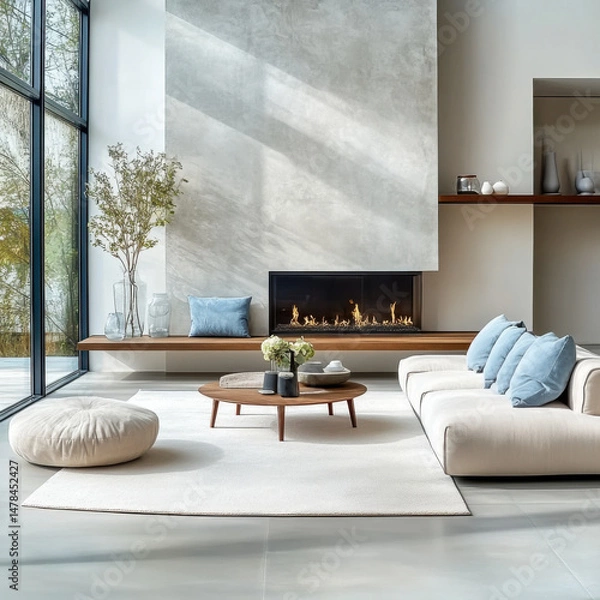 Obraz interior design of modern living room, home with concrete wall