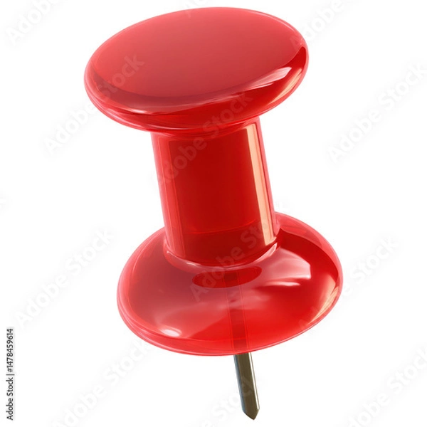 Fototapeta red plastic push pin isolated on transparent background.