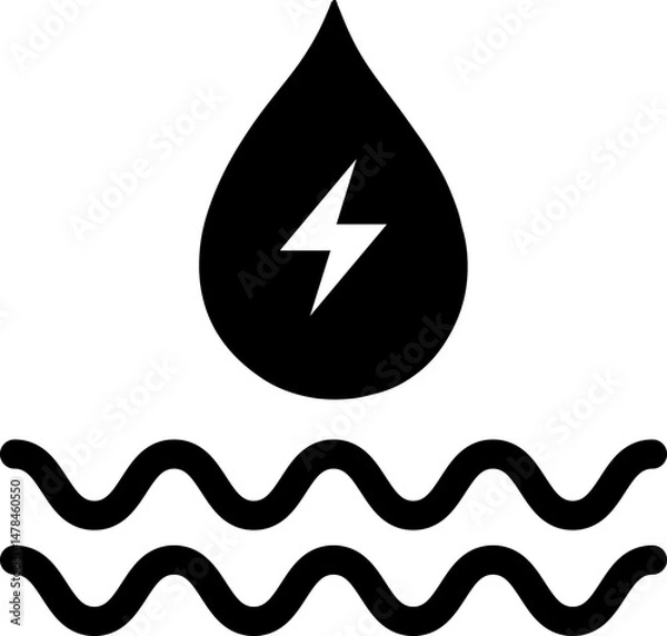 Obraz Hydropower Icon Isolated on White Background. Hydropower Energy Icon with Lightning and Water Waves. Eco Water Energy Symbol