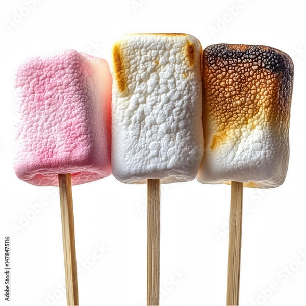 Fototapeta Colorful Marshmallows on Skewers Toasted to Perfection Against a Dark Background