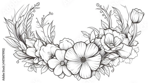 Fototapeta Elegant Postcard Design with Vibrant Flower Wreath - Floral Spring Theme for Greeting Cards