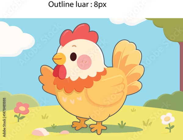 Obraz Cute cartoon chicken vector illustration