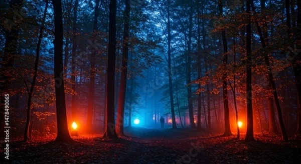 Fototapeta Mystical forest path at twilight