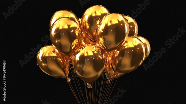 Fototapeta A set of 3D gold foil balloons featuring gold balloon foil 3d and shiny textures perfect for party and celebration visuals. AI generative