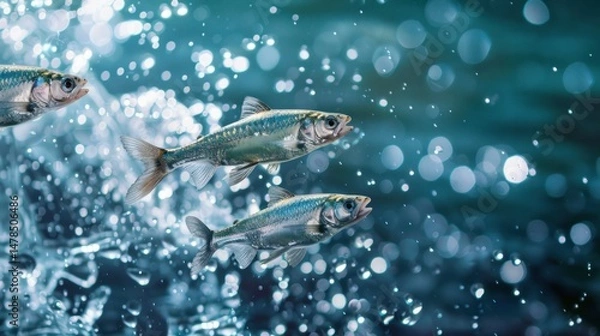 Fototapeta Three fish jumping out of water