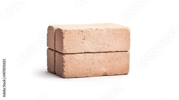 Obraz Two Stacked Clay Bricks on Clean White Background for Construction Use
