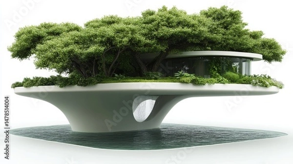 Obraz Modern Sustainable Architecture with Green Roof and Water Surroundings