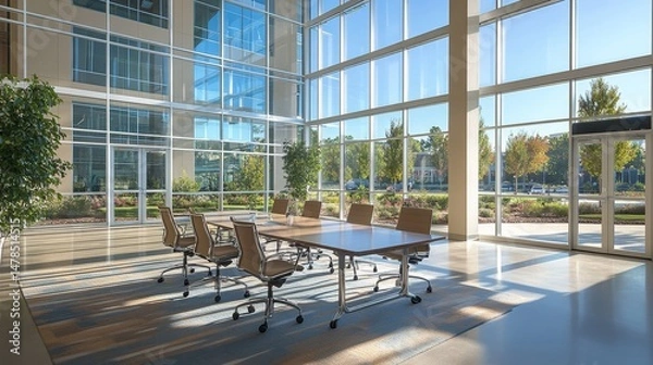 Obraz Modern Conference Room with Large Windows and Natural Light