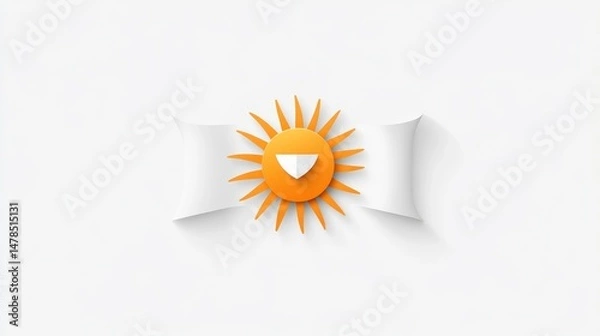 Obraz Bright and Modern Sun Icon with White Ribbon Background