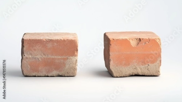 Obraz Two Traditional Red Bricks on a White Background for Construction Use