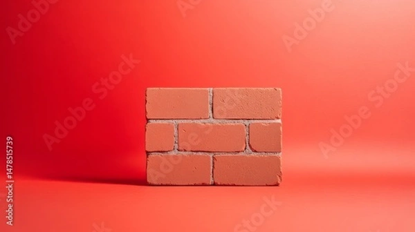 Obraz Single Red Brick Placed Against Bright Red Background for Design