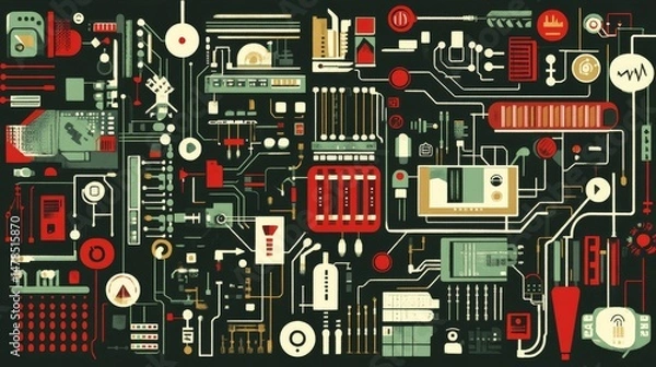 Obraz Abstract Vintage Technology Design with Geometric Shapes and Patterns