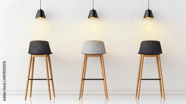 Obraz Modern Minimalist Bar Stools Under Pendant Lights in Stylish Setting