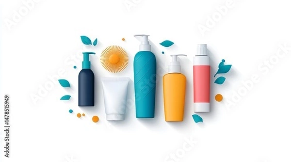 Obraz Colorful Collection of Cosmetic Bottles and Natural Elements