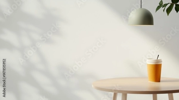 Obraz Stylish Coffee Scene with Morning Light and Soft Green Elements