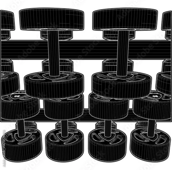 Fototapeta Dumbbell Rack Horizontal Vector. Illustration Of Dumbbells Isolated On White Background.