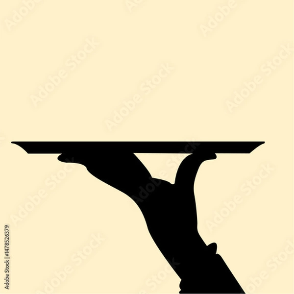 Fototapeta Silhouette of hand holding tray concept. Design icon of waiter bring dish food. Vector illustration.