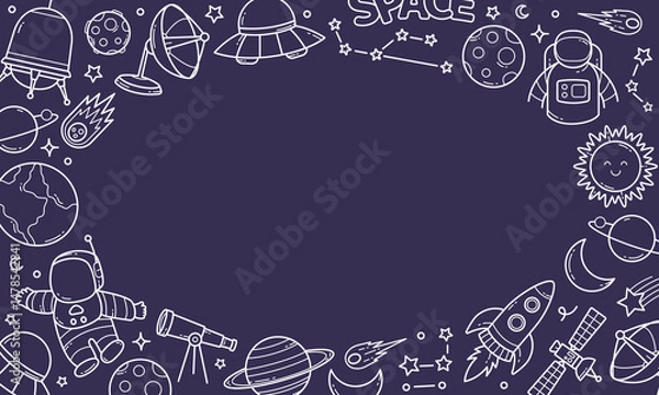 Obraz Space Objects Doodle Frame Background. A fun and playful doodle style frame illustration featuring various space themed objects