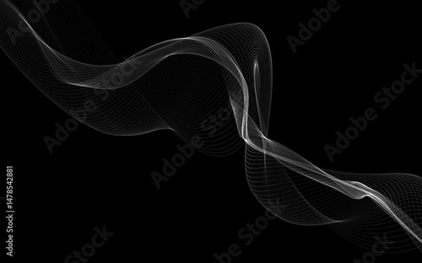 Fototapeta Dark abstract background with a glowing abstract waves