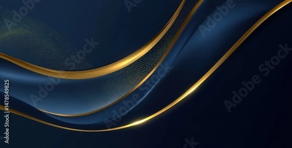 Fototapeta Dark navy blue and gold abstract design with flowing lines.