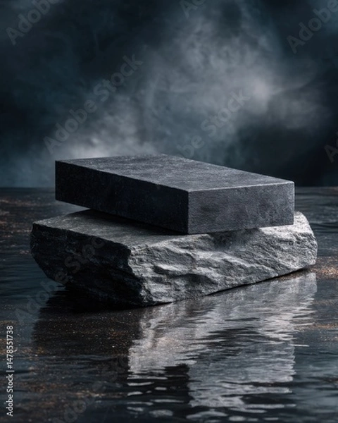 Fototapeta Stone podium display presentation dark background studio shot product placement photography moody natural aesthetic