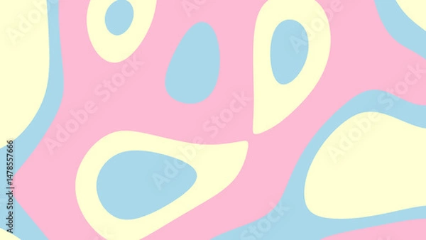 Fototapeta Pastel pink blue and yellow abstract shapes create a trendy pattern. Suitable for background designs, digital art projects, and print materials.