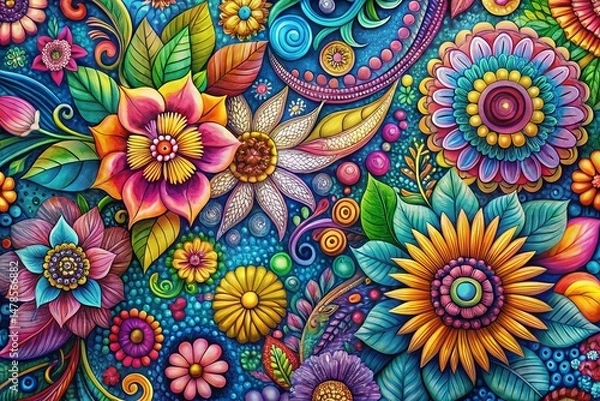 Fototapeta Macro Floral Doodles: Surreal Boho Backdrop Stock Photo