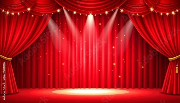 Fototapeta 赤いカーテンとスポットライトの当たる舞台