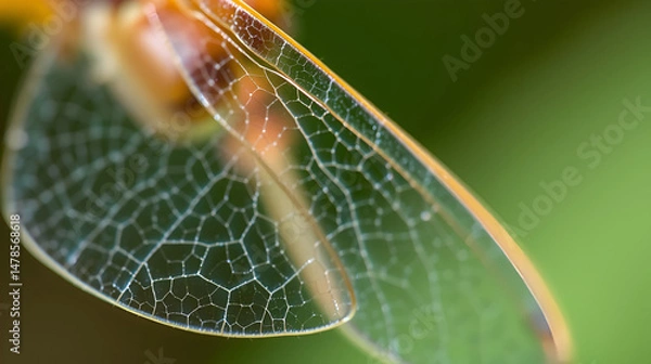 Fototapeta Macro close-up of transparent dragonfly wings highlighting intricate vein patterns in nature